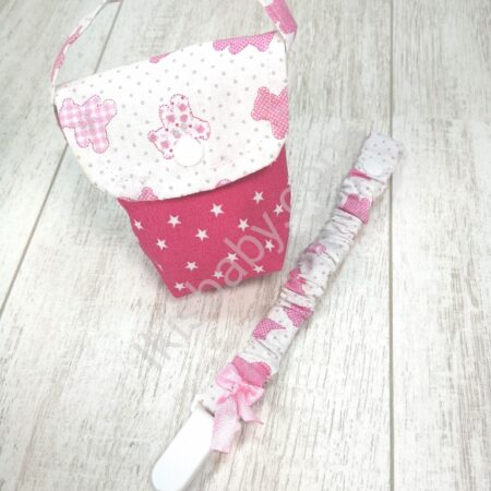 Kit chupeta rosa e branco
