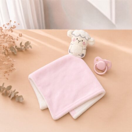 Nana dudu para bebé em veludo rosa com ovelhinha bordada | Ikisbaby
