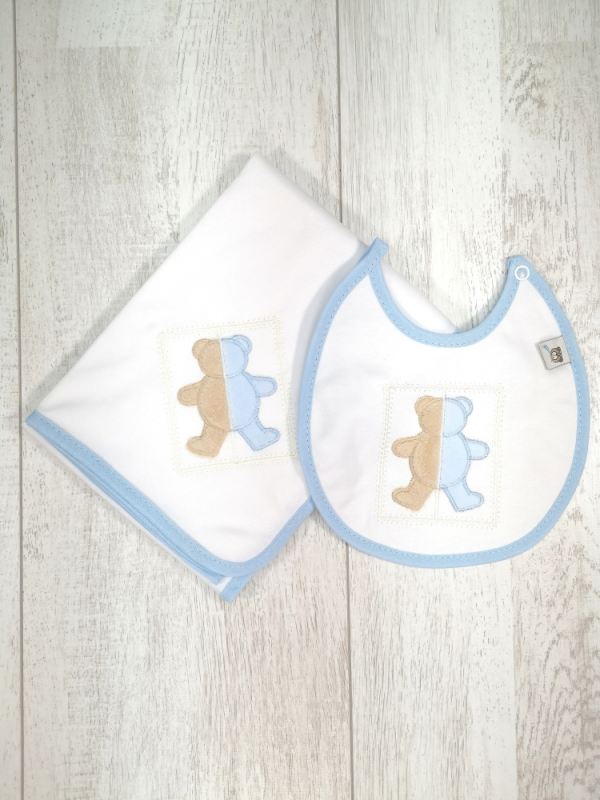Fralda e Babete urso azul