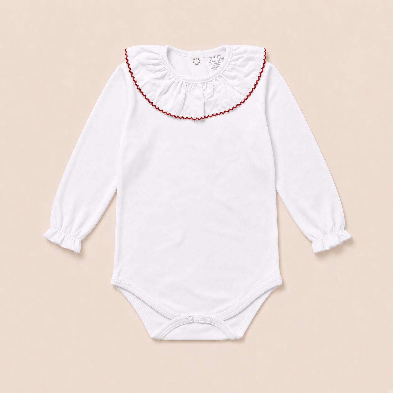 Body de bebé branco e vermelho com gola franzida 100% algodão
