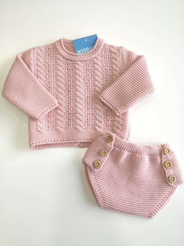 Conjunto malha bebé rosa velho
