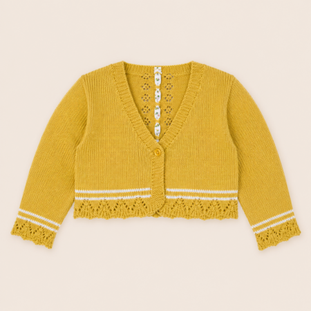 Bolero bebé em malha mostarda para menina