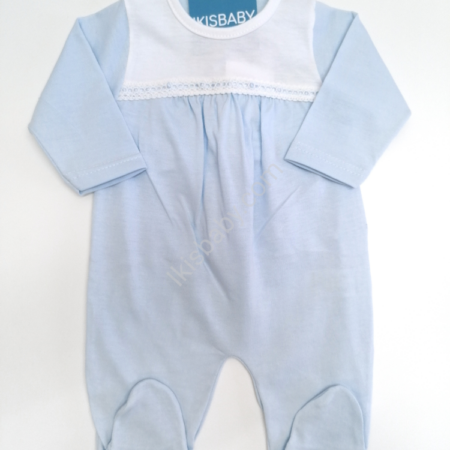 Babygrow algodão azul rendado