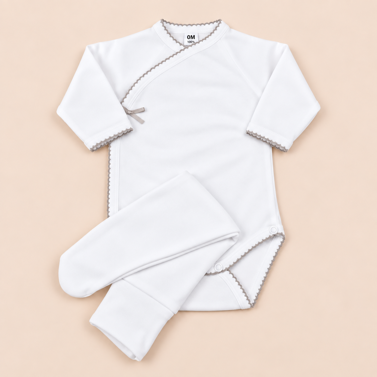 Conjunto interior bebé sem carda 100% algodão com body, calças e contorno cinzento