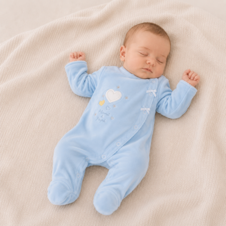 Babygrow Veludo Corações Azul