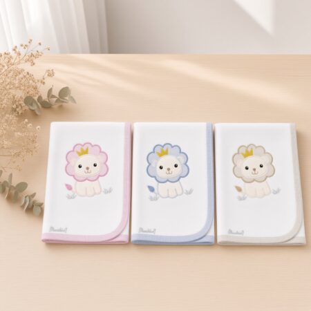 Fraldas de pano 100% algodão bordadas com leão rei - conjunto rosa, azul e bege | Ikisbaby